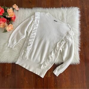Express Cream Sweater Ruffle Boatneck 100% cotton Size Small